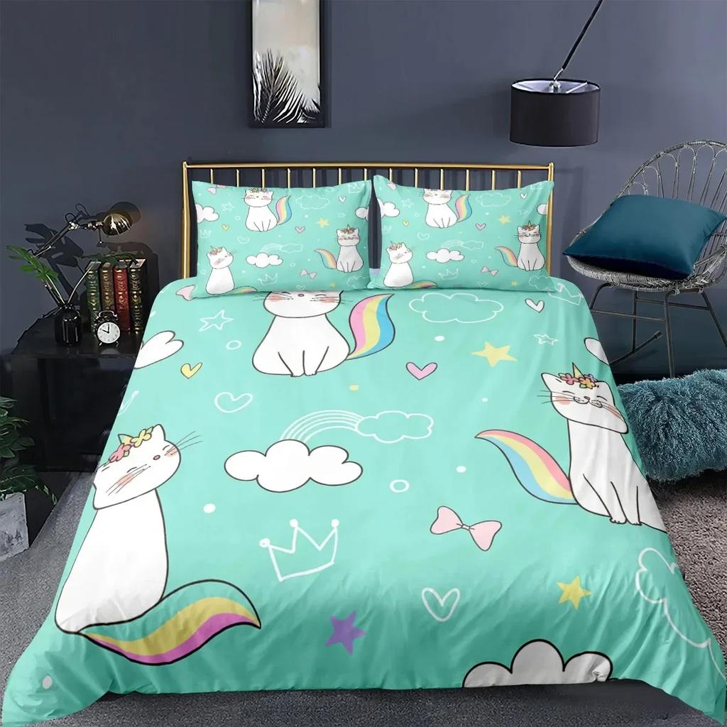 Cat Fashion Pig Cartoons Flat Comfortable Duvet Quilt Cover Pillowcase Bedding Set Children Bedroom Decoration Home Textile