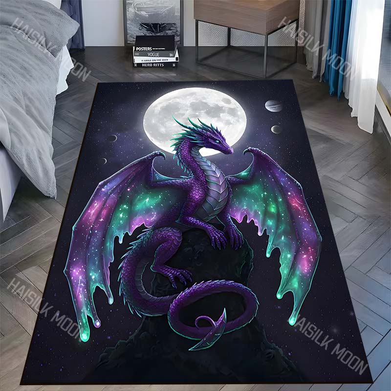 Purple cosmic dragon with moon Print Carpet Rug for Living Room Bedroom Sofa Doormat Home Decor Non-slip Floor Mat