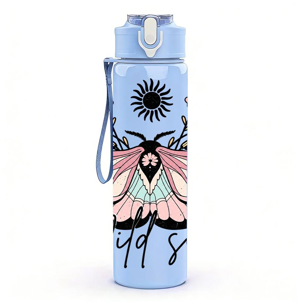 1PC Moth Wild Soul Sunflower 750ml Color Plastic Sports Water Bottle Leakproof Flip Straw Lid Suitable for Sports Office Home Use
