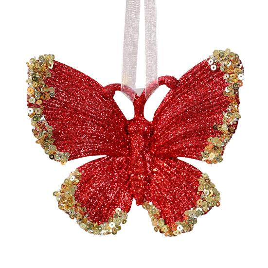 Glitter Sequined Christmas Ornament Red Snowflake/Butterfly/Star/Reindeer/Ballerina Hanging Decoration for Xmas Tree Doors Windows Walls Holiday Home