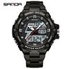 Мужские многофункциональные противоударные водонепроницаемые спортивные часы Sanda с будильником и черными технологиями.