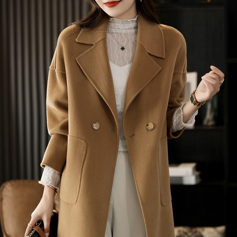 Двустороннее шерстяное пальто женское средней длины новое осенне-зимнее высококачественное свободное шерстяное пальто