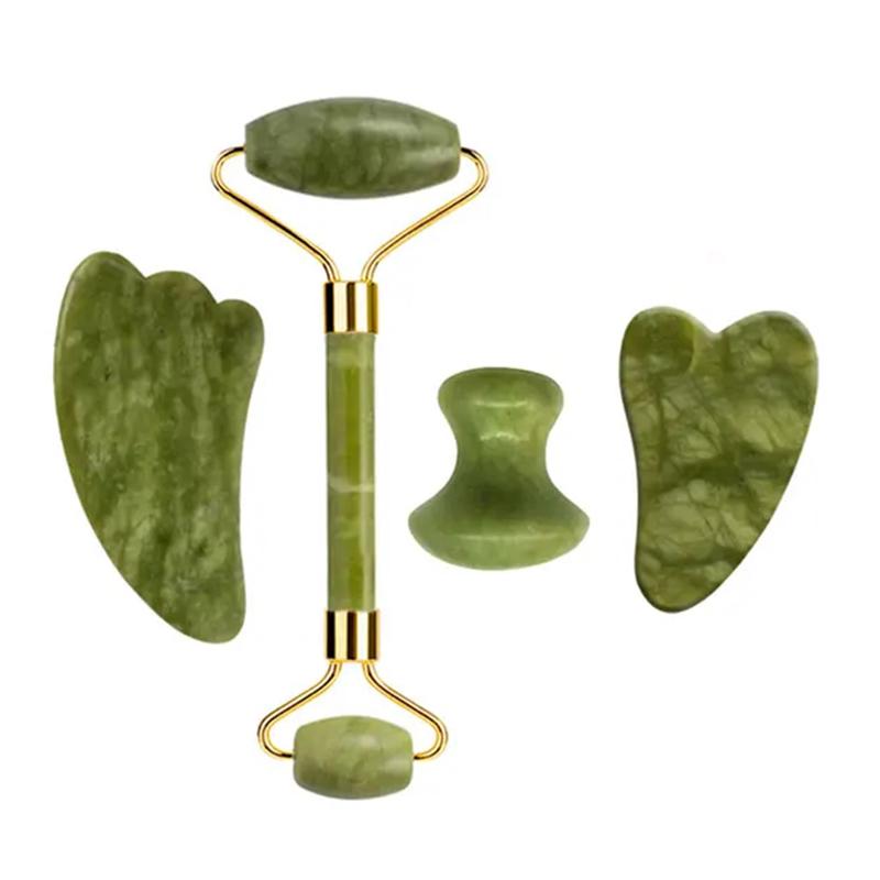 Natural Green Jade Roller Gua Sha Set Scraping Facial Massage Lifting Anti-Wrinkle Gouache Scraper Jade Massager Skin Care Tools