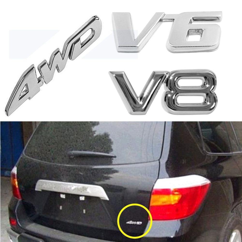 DIY Chrome 4WD V6 V8 Car Sticker 3D Auto Decal Vehicle Tailgate Trunk Lid