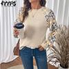 Женская мода повседневные весенне-осенние блузки и рубашки с длинным рукавом и О-образным вырезом с ромбовидным принтом