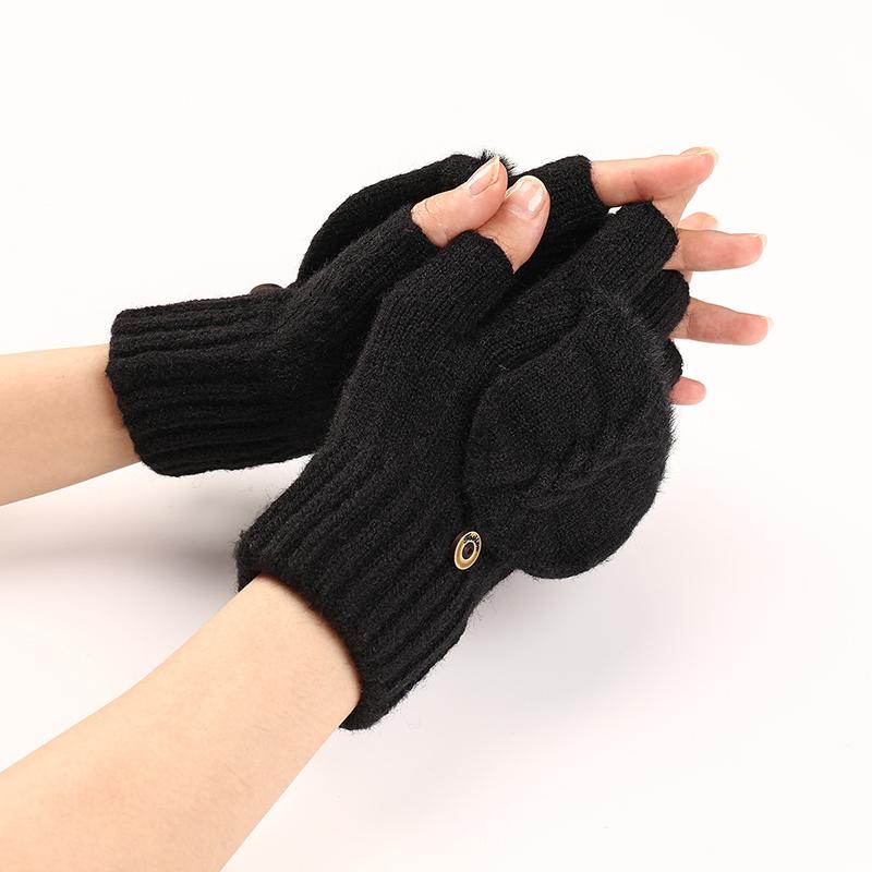 Fingers Free Wool Gloves Women Knitted Flip Fingerless Exposed Finger Gloves Mittens Winter Warm Thickening Female Mitts