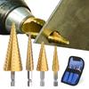 Latest 3Pcs 3-12mm 4-12mm 4-20mm High Quality HSS Straight Groove Step Drill Bit Titanium Coated Wood Metal Hole Cutter Core Cone Drilling Tools Set