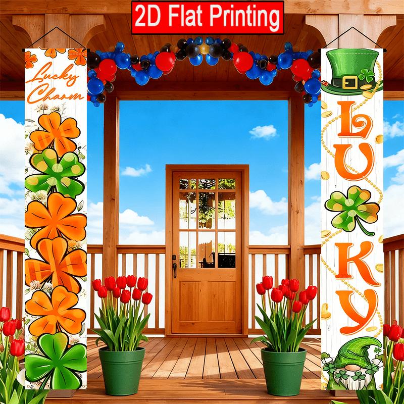 2D Flat, 2pcs 2D flat St. Patrick's Day porch banner, 30.48x179.83 cm polyester door couplet, Irish clover design, suitable for flag decoration for ou