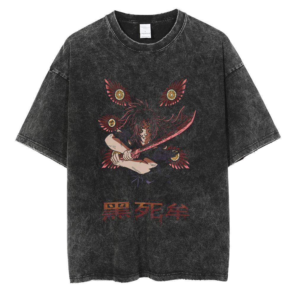 Anime Demon Slayer Tanjirou Nezuko Zenitsu Inosuke Cute Graphic Tshirt Men Women Washed Cotton T-shirts Harajuku Male Manga Tops