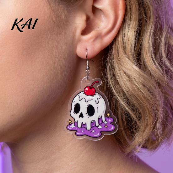 Lightweight Cartoon Pendant 1 Pair Acrylic Halloween Earrings for Women, 2D Flat Cute Holiday Party Accessories Ghost Skull Dangle Drop Earrings,
