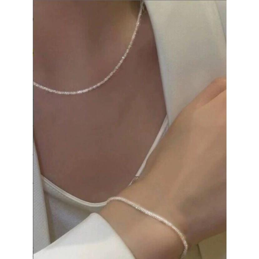 17KM Комплект из 2 предметов, блестящая сверкающая цепочка на ключицу, ожерелье, браслет, комплекты ювелирных изделий для женщин, минималистичные свадебные аксессуары для вечеринок