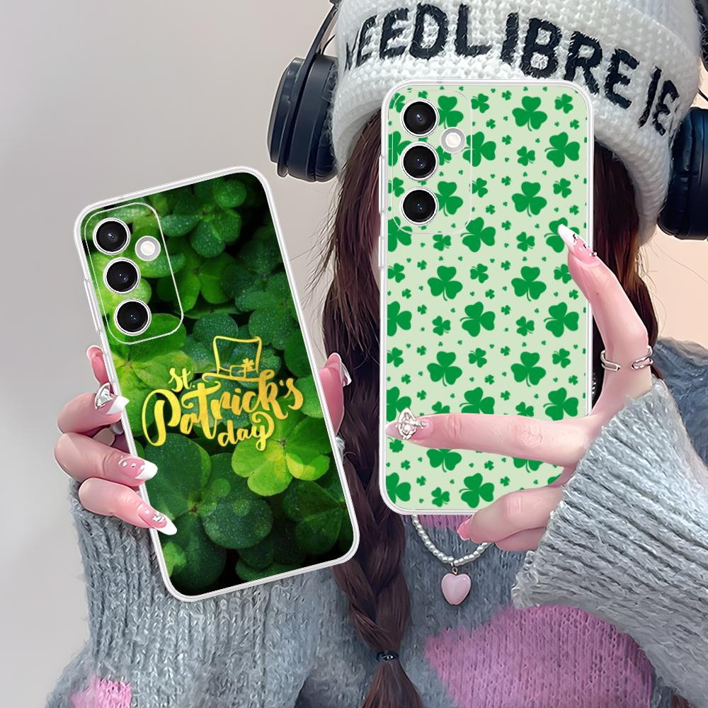 Чехол для мобильного телефона на День Святого Патрика для Samsung Galaxy S25 S24 S23 S22 S21Plus FE Ультрапрозрачный Цветной Чехол Роскошный Чехол