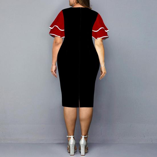 Женские нижние юбки размера плюс, женское облегающее платье с геометрическим принтом, многослойное платье с рукавами-колокольчиками, осеннее тонкое платье миди с круглым вырезом для свадьбы