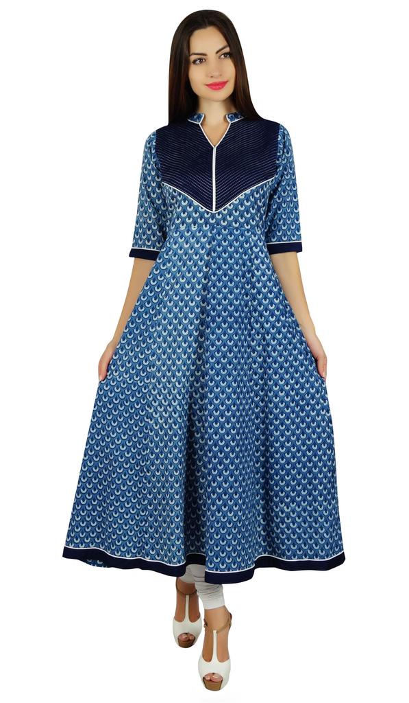 Bimba Women Ethnic Anarkali Kurta Block Print Designer Kurti Casual Wear