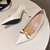 Fashion Low-top Single Shoes Women Fashion Pointed Shallow Mouth Metal Buckle Set Foot Anti-slip Wear-resistant High Heels