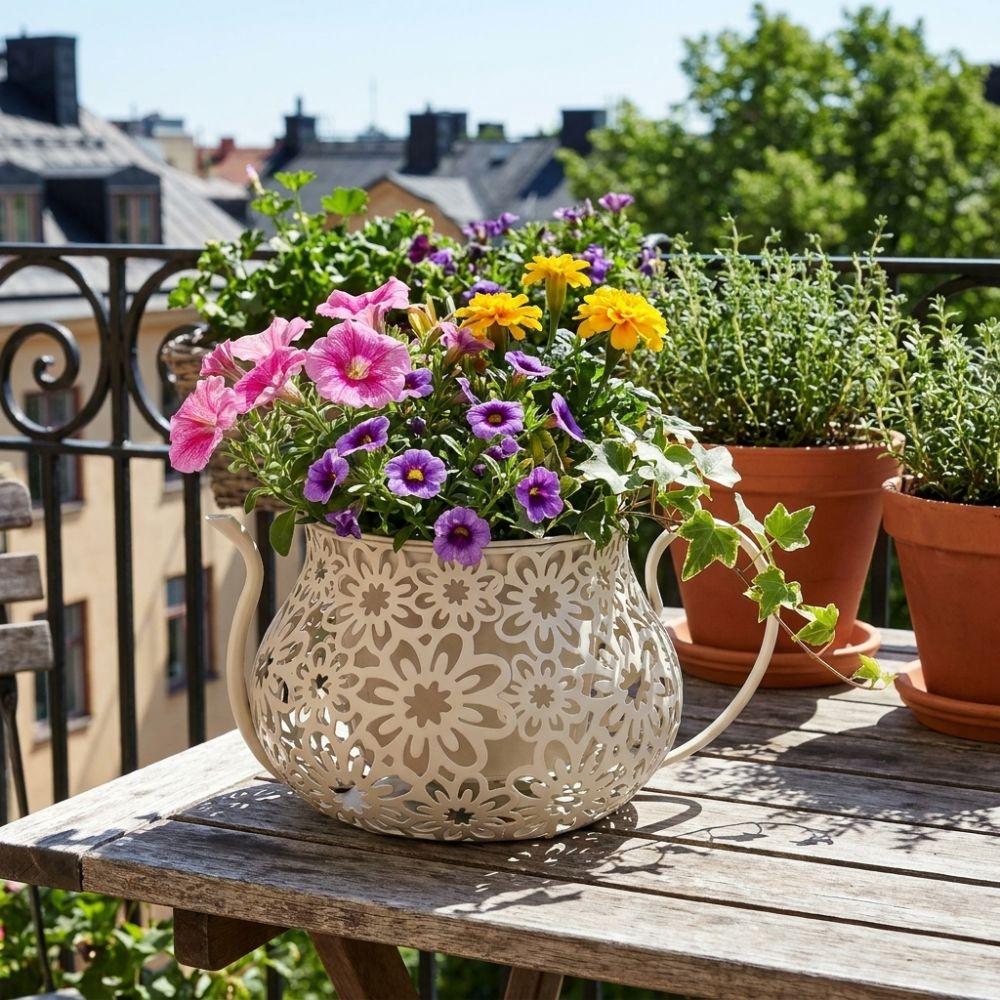 Floral Cutout Flower Pot Retro Decorative Flowerpot Ornaments Vintage Flowerpot Garden