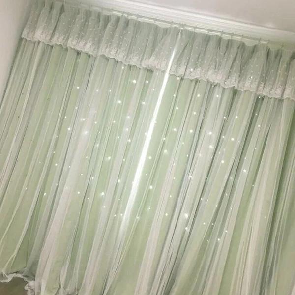 2 шт. готовые шторы в стиле принцессы Ins затемняющие занавески для спальни с крючками, ажурные тканевые занавески со звездами, марлевые занавески на эркер