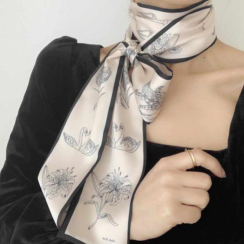 Black & White French Retro Animal Print Silk Scarf Hairband