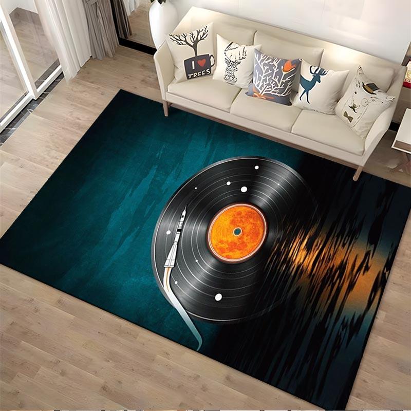"Retro Vinyl Record Style Carpet with Fiery Center and Dark Accents" Suitable for use as an anti-slip for living room bedroom sofas