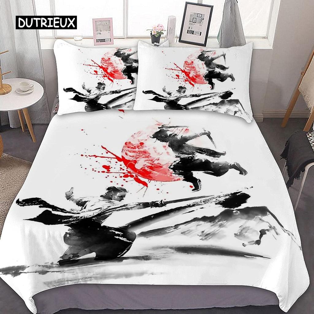 Samurai Duvet Cover Set Sunset Japanese Samurai Quilt Cover Scenery Silhouette Comforter Cover King Size 2/3pcs Twin Bedding Set