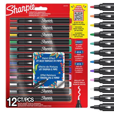 Акриловый маркер Sharpie 12 цветов Художественный маркер F Средний наконечник Пигментные чернила 2201070 На водной основе