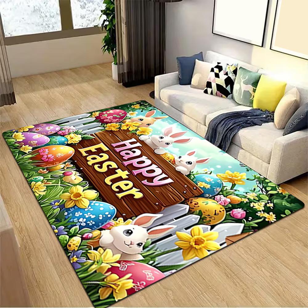 Spring Bunny Watercolor Print Decoration,Carpet,Living Room,Bedroom, Non-slip,Square rug