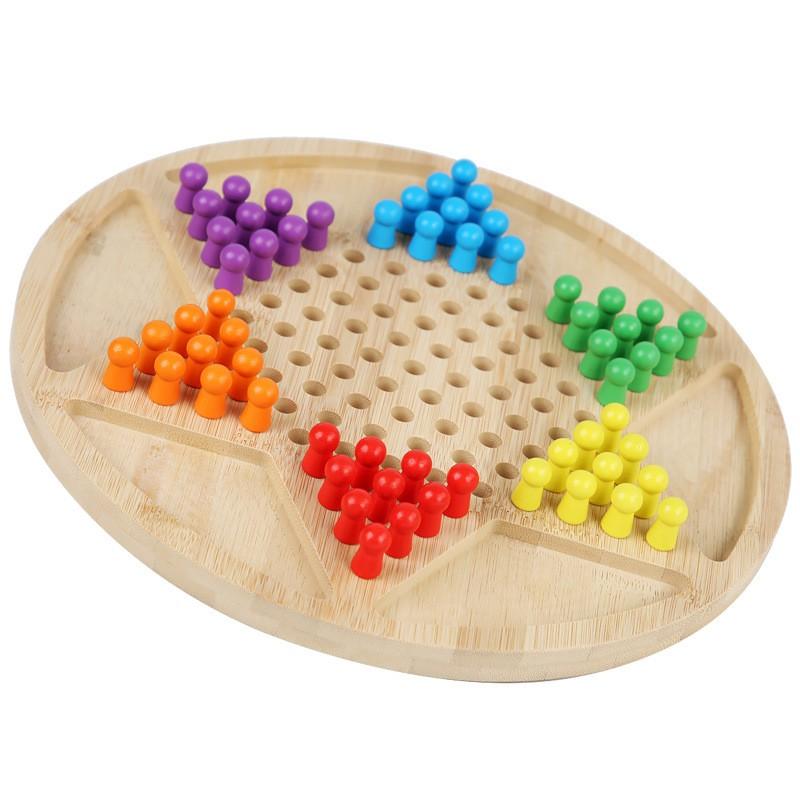 Wooden Dual-Function Checkers Chinese Jump Chess Game Kids Ages 4-6 Educational Strategy Board Toy Family Play