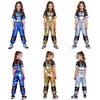 Kids Girls Hip Hop Jazz Dance Set Short Sleeve Number Graphic Hollow Out Mesh Crop Top with Shiny Cargo Pants for Stage Performance Competition