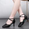 Women Waltz Latin Dance Shoes Silk Satin Ballroom Modern Closed Toe Dancing Shoes Heeled 7CM