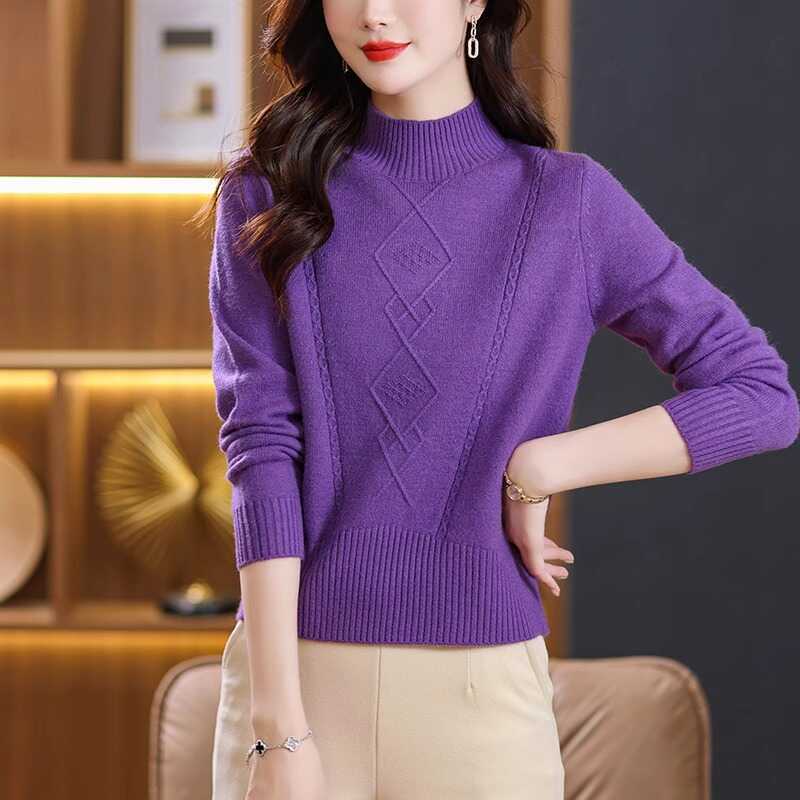 Однотонный утолщенный свитер осень-зима для мам с высоким воротом и трикотажной основой, короткий женский свитер