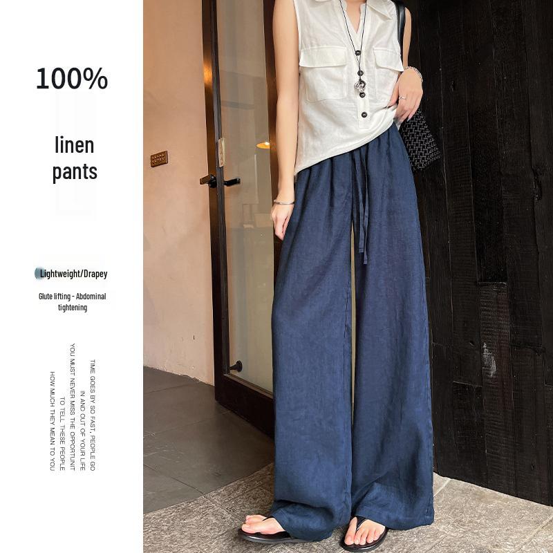 Women's Summer 2026 Pure Linen Wide-Leg Pants - New High-End Relaxed Drape Casual Style