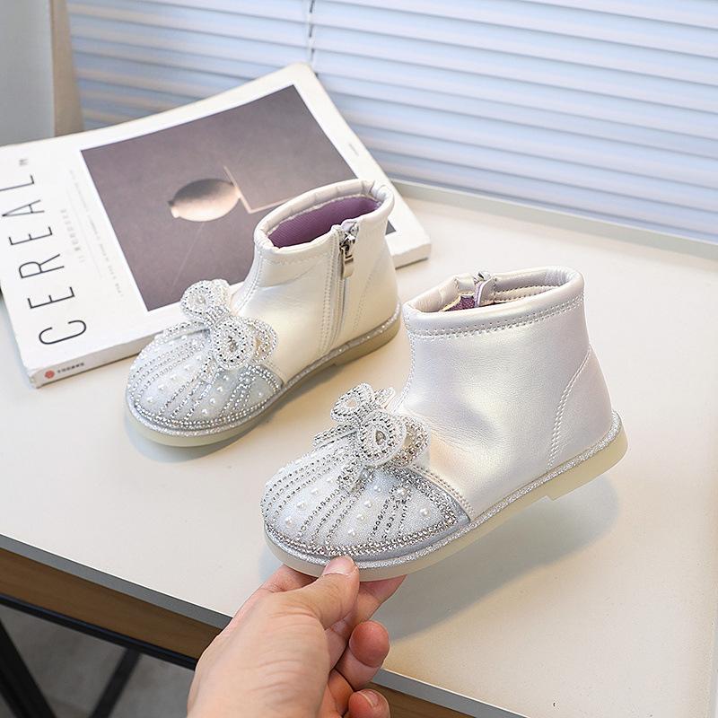 Ботильоны для девочек, милые, шикарные, принцесса, модные, детские, короткие, весна-осень, элегантные, универсальные, детские, кожаные, с боковой молнией