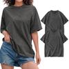 2PC Unisex T-shirt Casual Loose Solid Color Round Neck Pullover Short Sleeve T-shirt Top