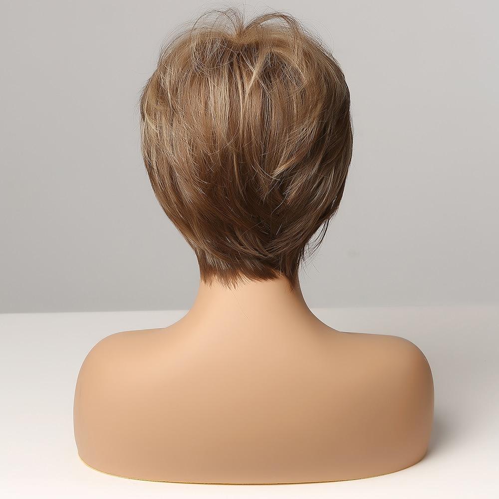 ALAN EATON Короткие прямые парики из синтетических волос с стрижкой пикси для чернокожих женщин, афро, пышные, натуральный коричневый, блондин, мелированный парик с челкой