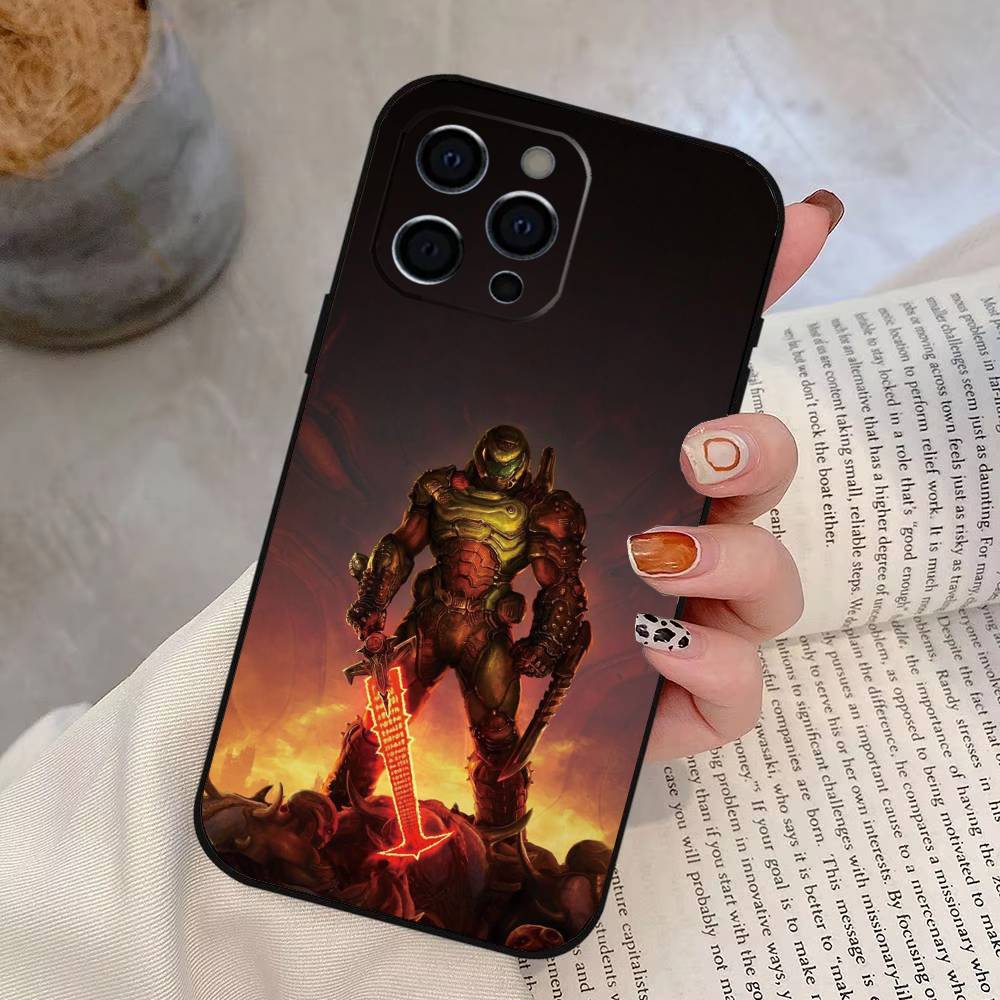 Чехол для телефона Game D-DoomS S-Slayer для iPhone 17,16,15,14,13,12,11 Plus,Pro Max,XS, Мягкий силиконовый черный чехол
