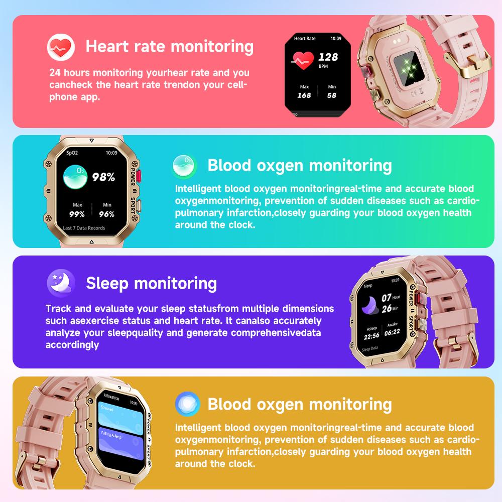Skmei &BOZLUN Смарт-часы для мужчин и женщин Bluetooth-звонок Частота сердечных сокращений Кислород в крови Калории Шаги 1.65HD Женское здоровье Водонепроницаемые Смарт-часы для спорта