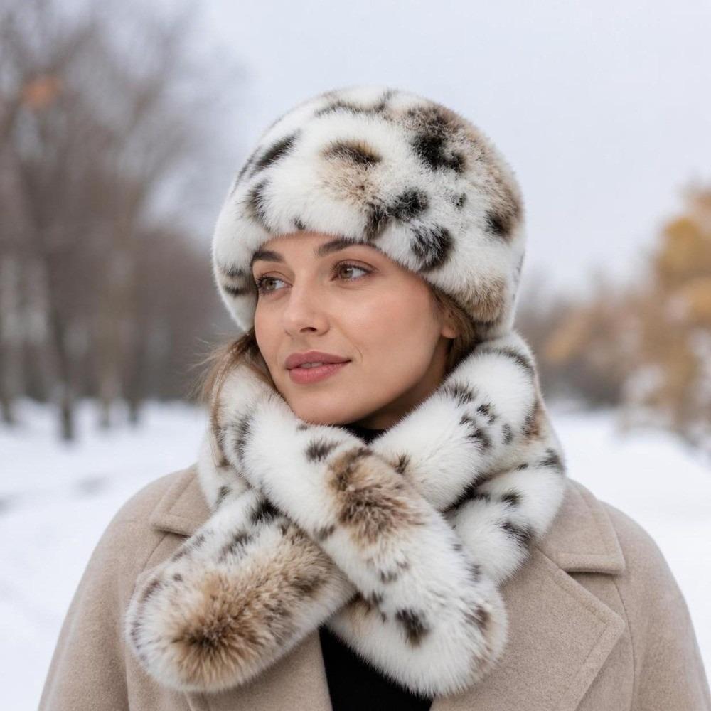 Soft Beret Hat with Scarf Thermal Lining Plush Winter Hat Set Cold Weather Wear