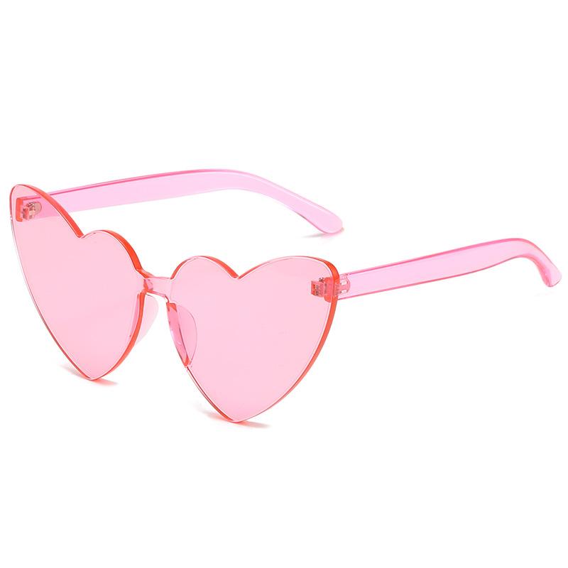 one-piece rimless peach heart glasses for women, retro love-shaped toad glasses for men, and color one-piece sunglasses.