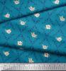 Soimoi Blue Poly Crepe Fabric Azalea & Peony Damask Print Fabric by the metre 42 Inch