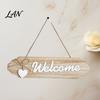 Rustic Hanging Door Decor Front Welcome Sign, Pastoral Style Wall Decoration, Wooden Ornament for Guest with Hemp Rope Home Entrance Farmhouse