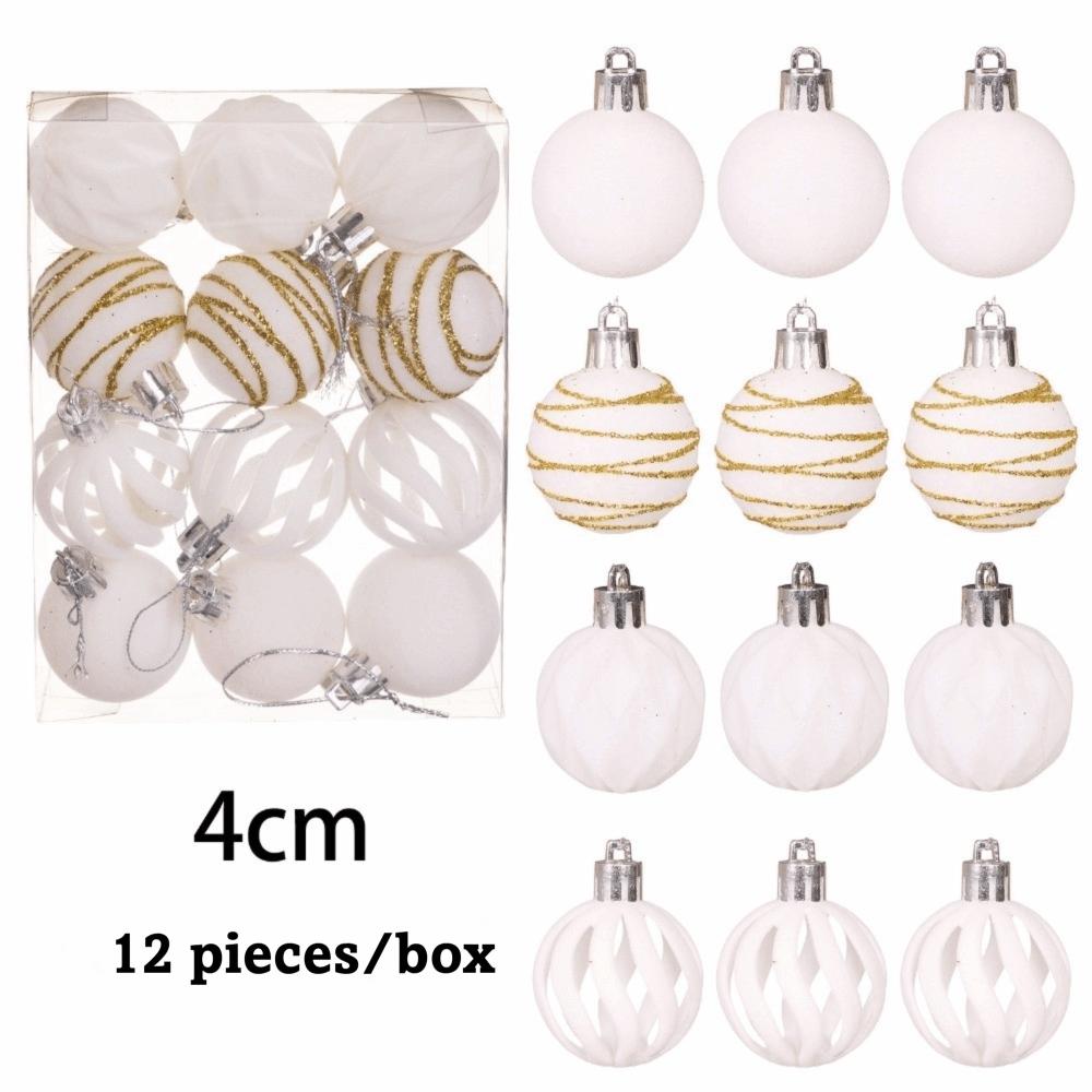 12Pcs/Box Velvet Christmas Hanging Balls 4CM Plastic Christmas Flocked Ball Set DIY Crafts Painted Christmas Tree Ornament