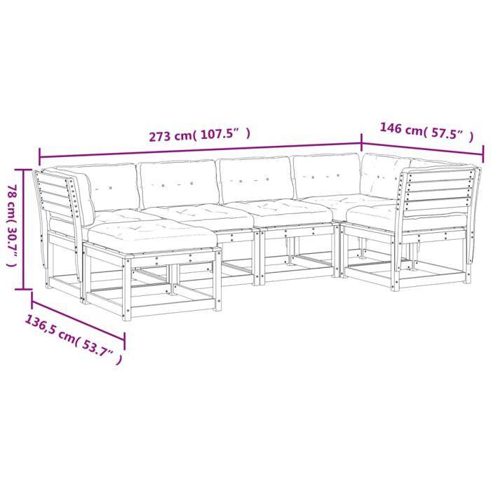 VidaXL Salon de Jardin avec Coussins 6 pcs, Sièges de Patio, Ensemble de Meubles, Mobilier de Terrasse Extérieur, Blanc Bois 3217036