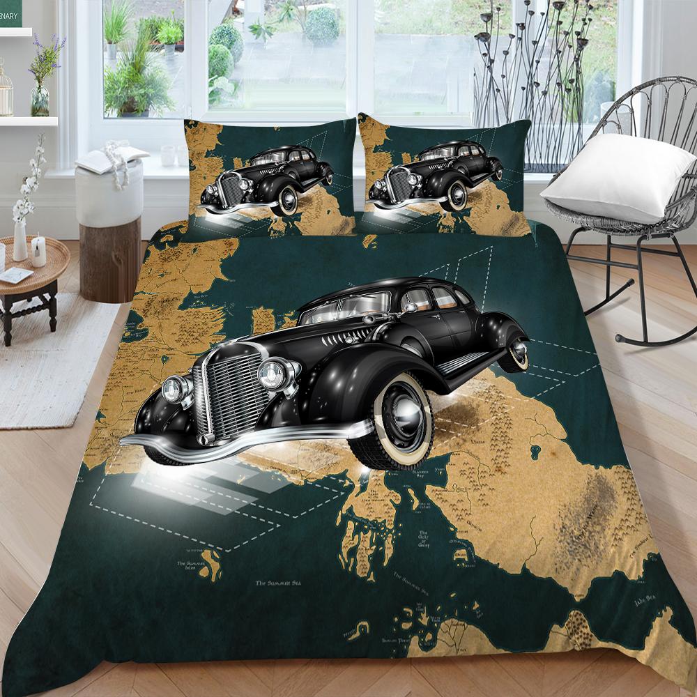 3D классический автомобильный комплект постельного белья с мультяшным автомобилем или поездом, пододеяльник и наволочка, 2/3 предмета, мягкое моющееся и быстросохнущее украшение для дома