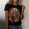 Virgin Mary Pattern T-Shirt For Women Sacred Christianity 3D Print T Shirts Summer Fashion Street Tees Short Sleeves O-Neck Tops