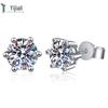 Simulated Moissanite One-Carat Princess Crown Six-Claw Silver Earrings