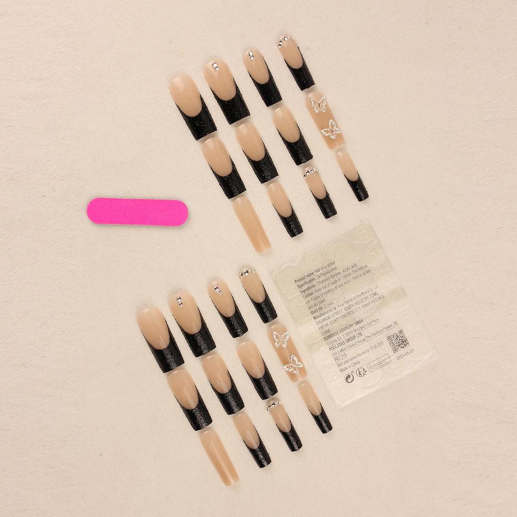 Серебристые стразы Бабочка Длинные накладные ногти - Сладкие и Крутые Маникюрные типсы