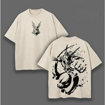 Графическая футболка All Might My Hero Academia для мужчин, с коротким рукавом, хлопковые футболки, винтажная стирка, футболка в стиле Харадзюку, мужская футболка оверсайз