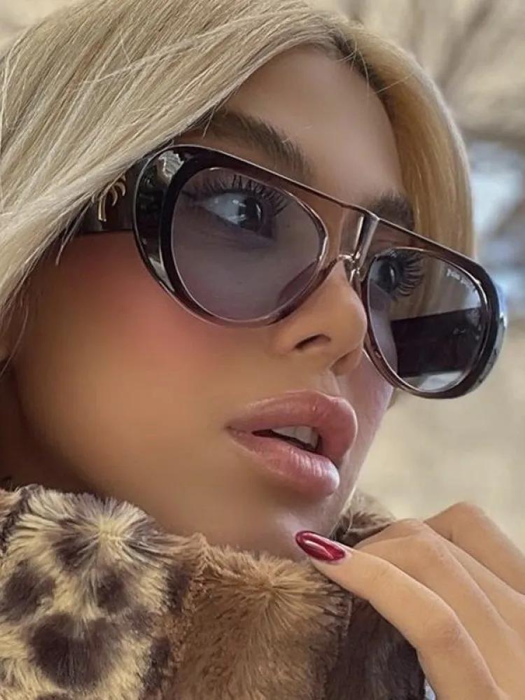 Ретро Большие Солнцезащитные Очки Для Женщин Модные Широкие Дужки Новые Солнцезащитные Очки с Большой Оправой Градиентного Цвета Персонализированные Очки Очки