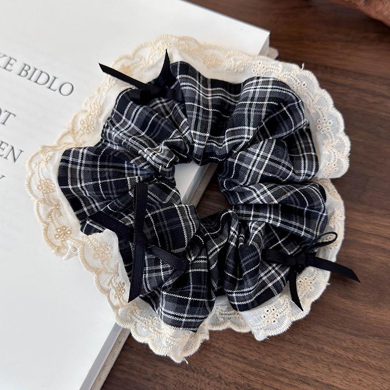 Ретро Клетчатые Кружевные Резинки для Волос Банты Ободки для Женщин Девушек Мода Элегантная Веревка для Волос Резинка Аксессуары для Волос