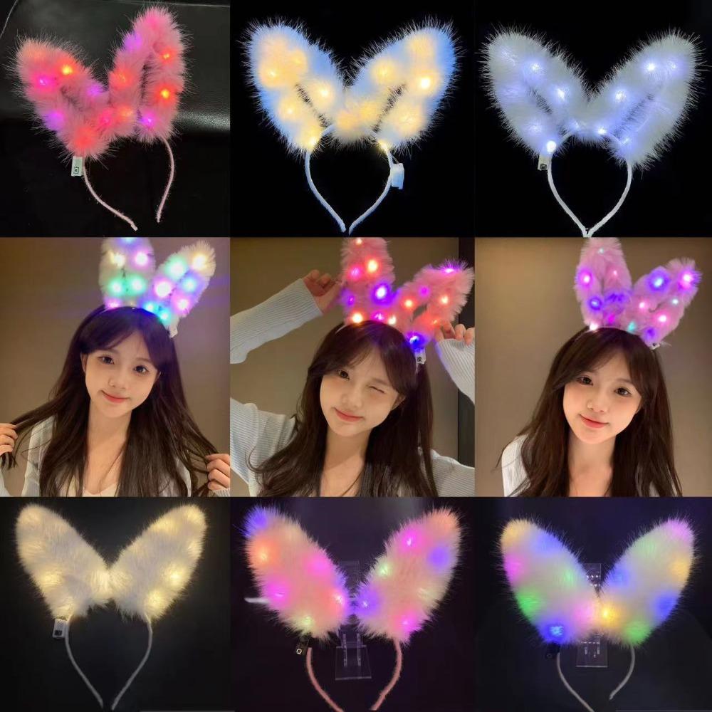 LED Light Rabbit Ear Hairband Funny Luminous Bunny Headband Glowing Plush Headband Live House